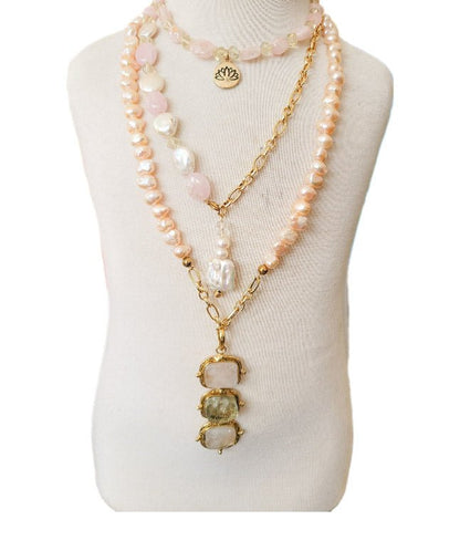 Morganite and Freshwater Pearl Multi Necklace L.Signature Collection by L.Styles