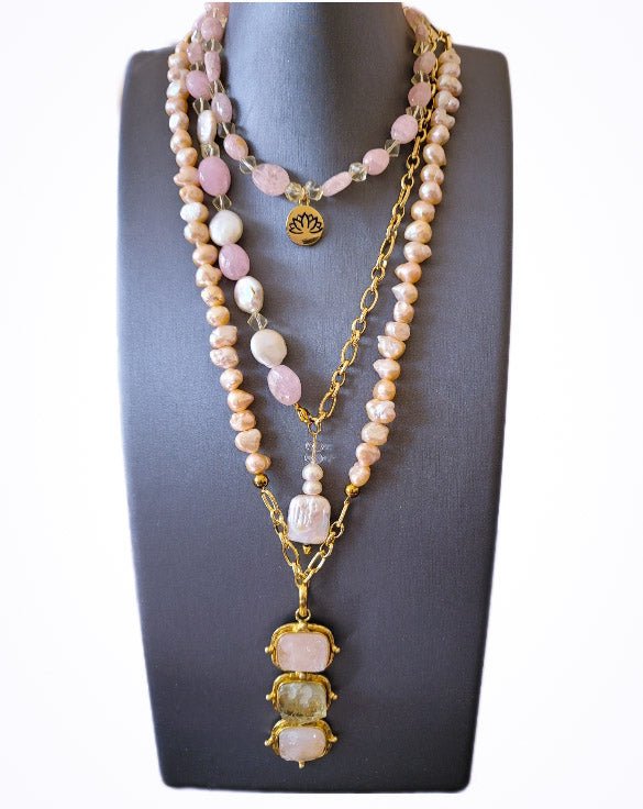 Morganite and Freshwater Pearl Multi Necklace L.Signature Collection by L.Styles