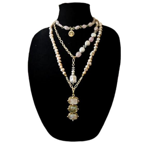 Morganite and Freshwater Pearl Multi Necklace L.Signature Collection by L.Styles