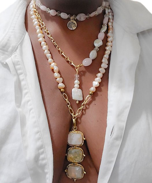 Morganite and Freshwater Pearl Multi Necklace L.Signature Collection by L.Styles