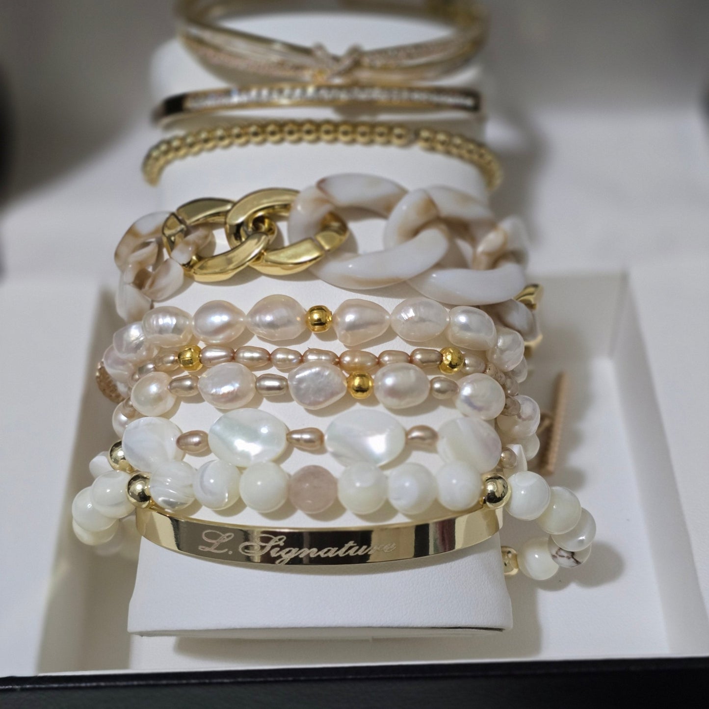 Mother of Pearl Stacked Bracelet set L.Signature Collection by L.Styles