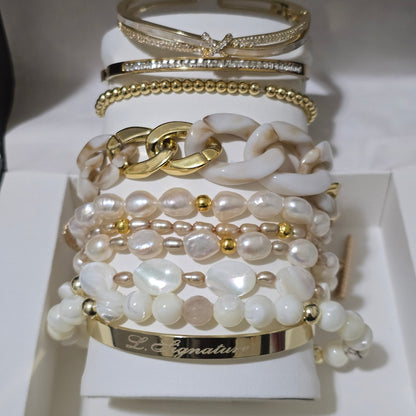 Mother of Pearl Stacked Bracelet set L.Signature Collection by L.Styles