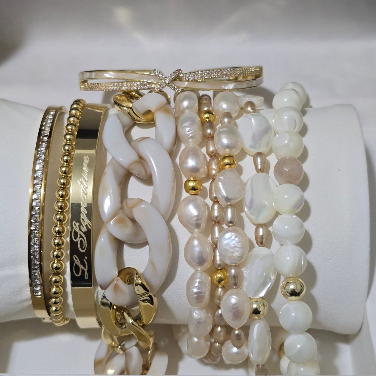 Mother of Pearl Stacked Bracelet set L.Signature Collection by L.Styles