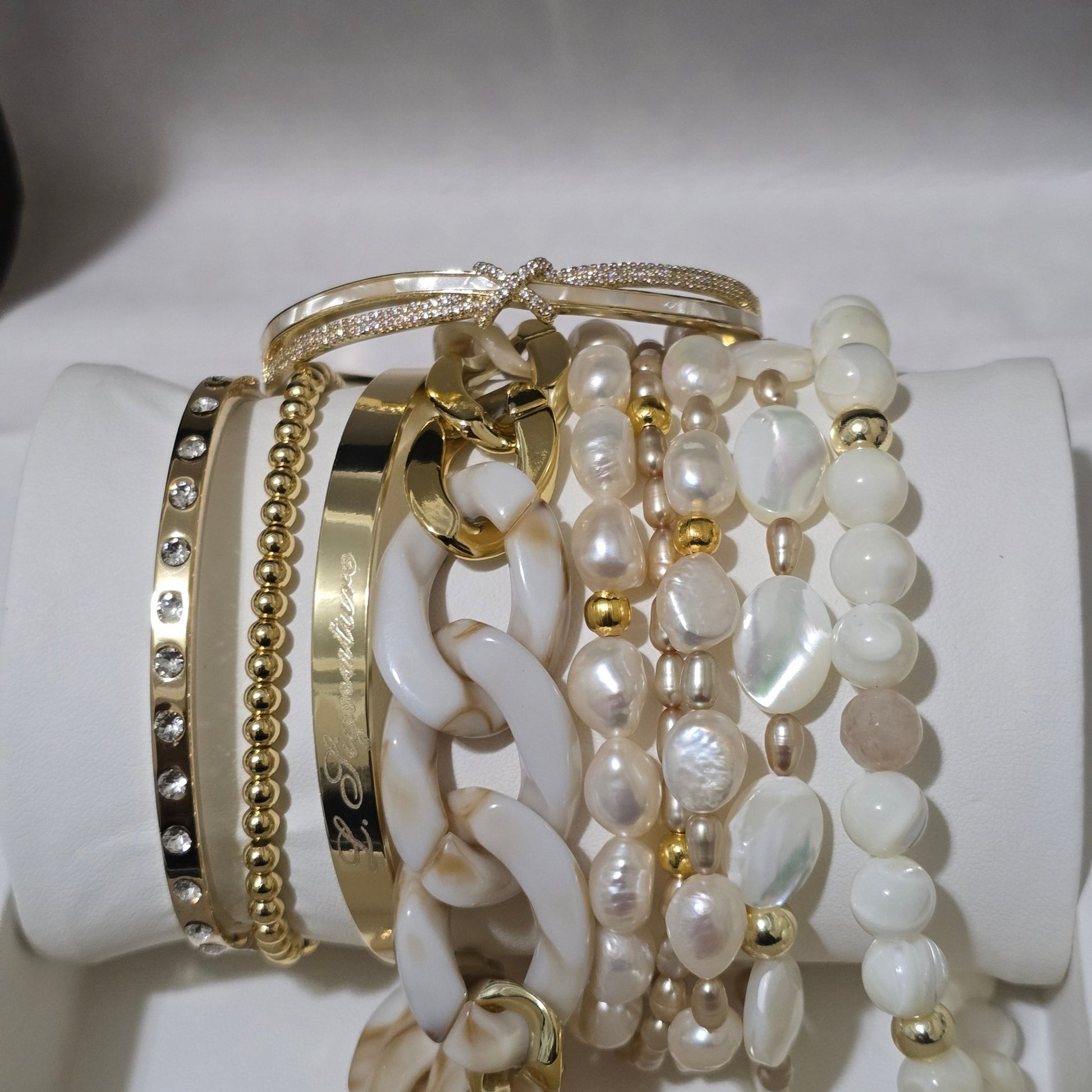 Mother of Pearl Stacked Bracelet set L.Signature Collection by L.Styles