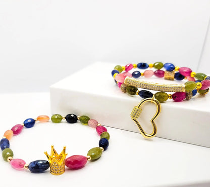 Multicolored Sapphire Crown Bracelet set L.Signature Collection