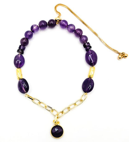 Natural Amethyst Drawstring Bracelet L.Signature Collection by L.Styles