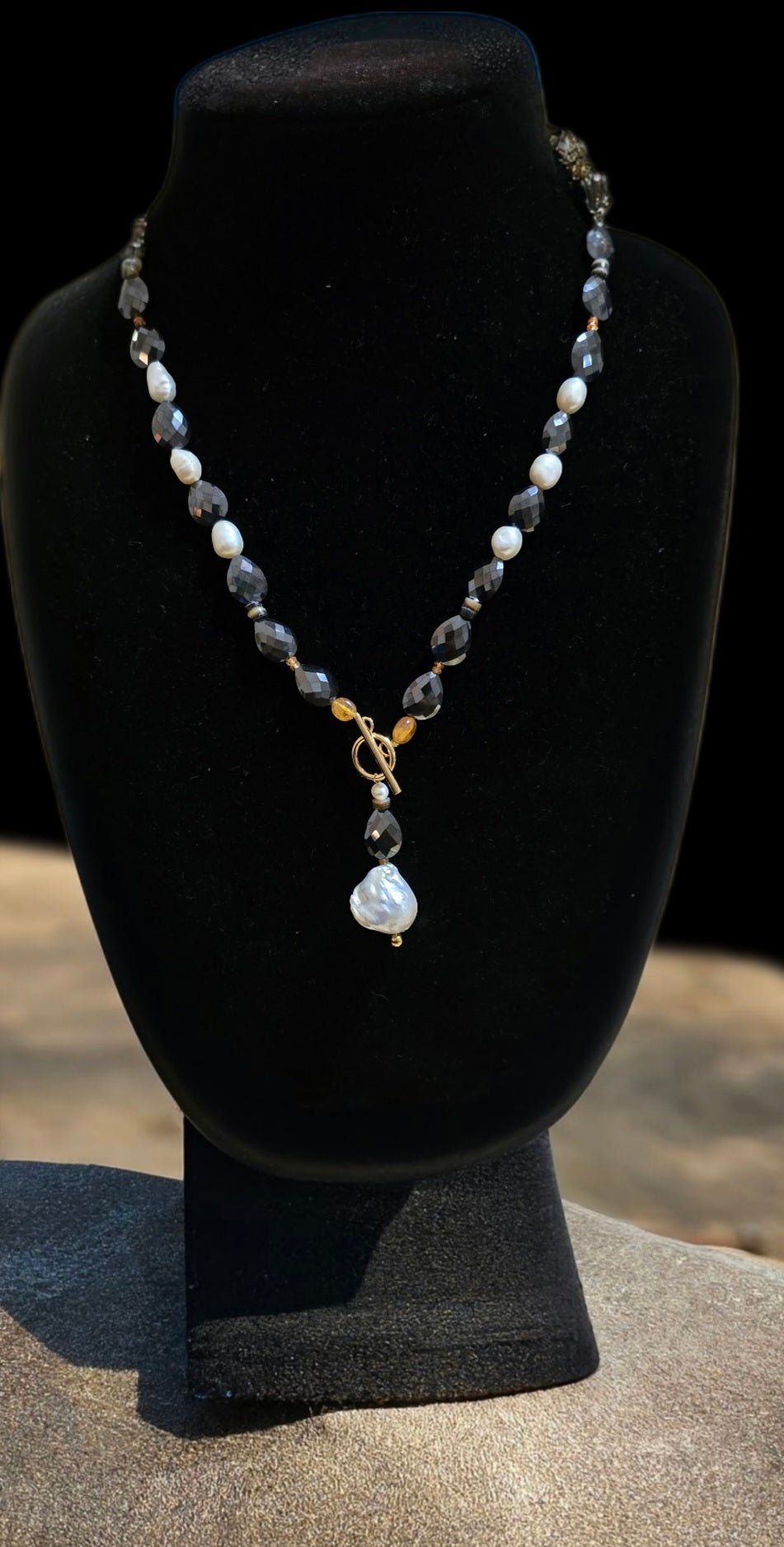 Natural Black Mossanite and Freshwater Pearl Necklace L.Signature Collection by L.Styles