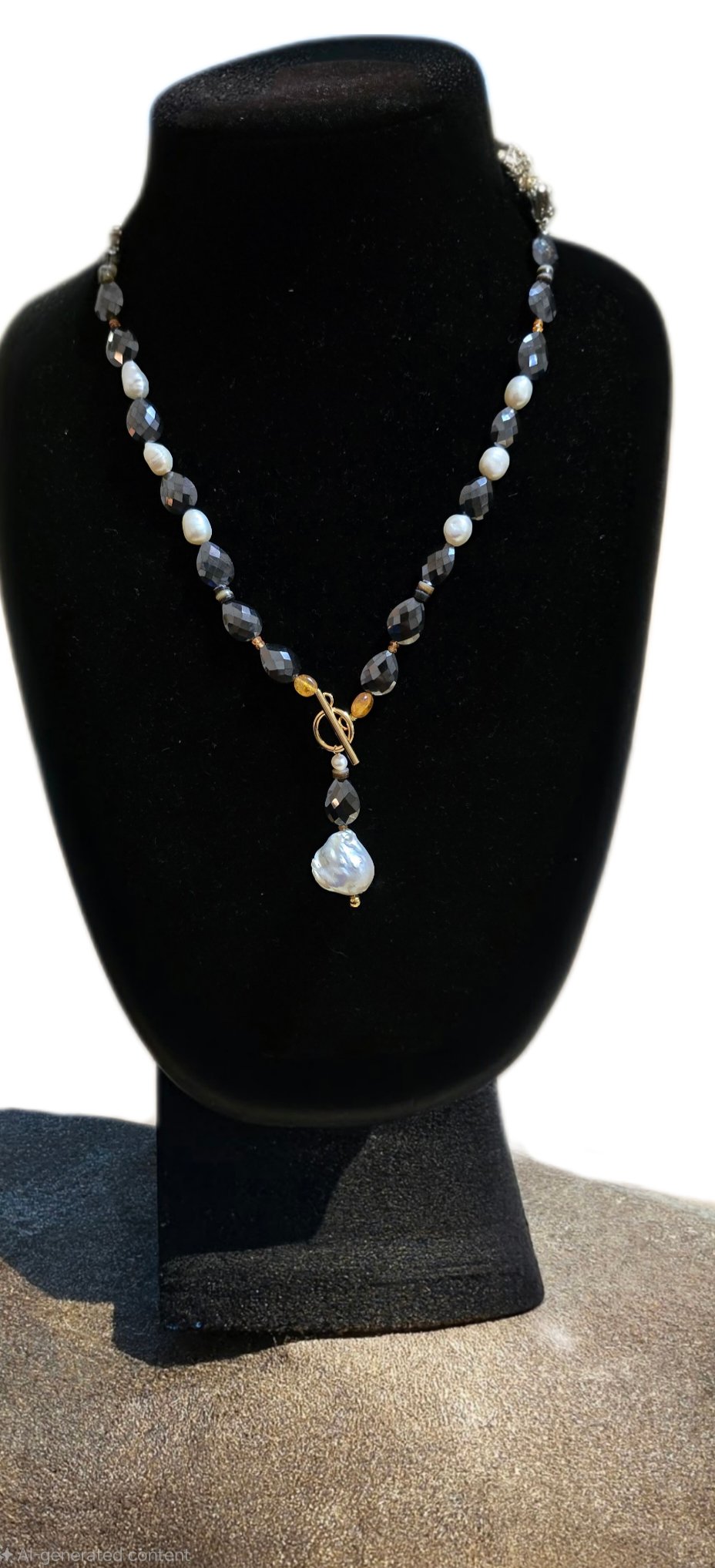 Natural Black Mossanite and Freshwater Pearl Necklace L.Signature Collection by L.Styles