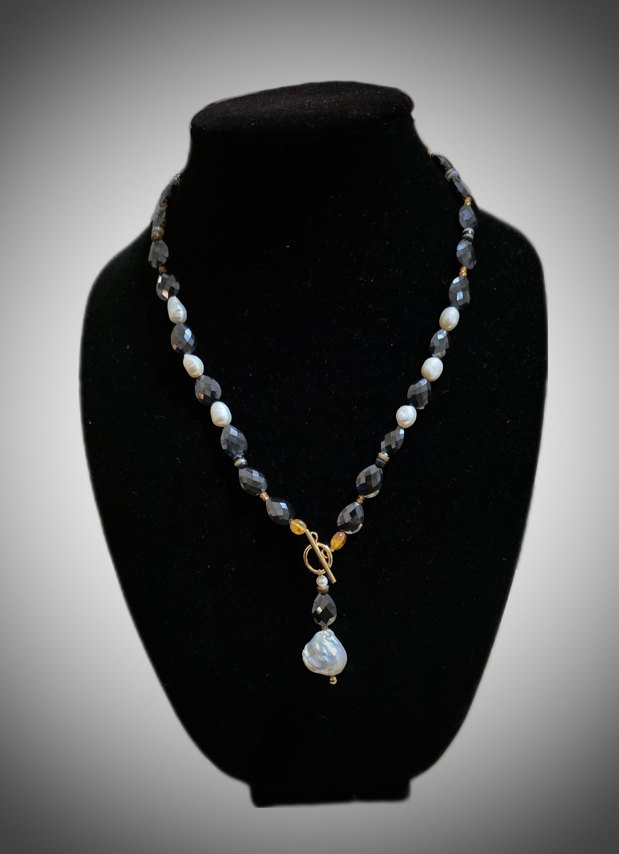 Natural Black Mossanite and Freshwater Pearl Necklace L.Signature Collection by L.Styles