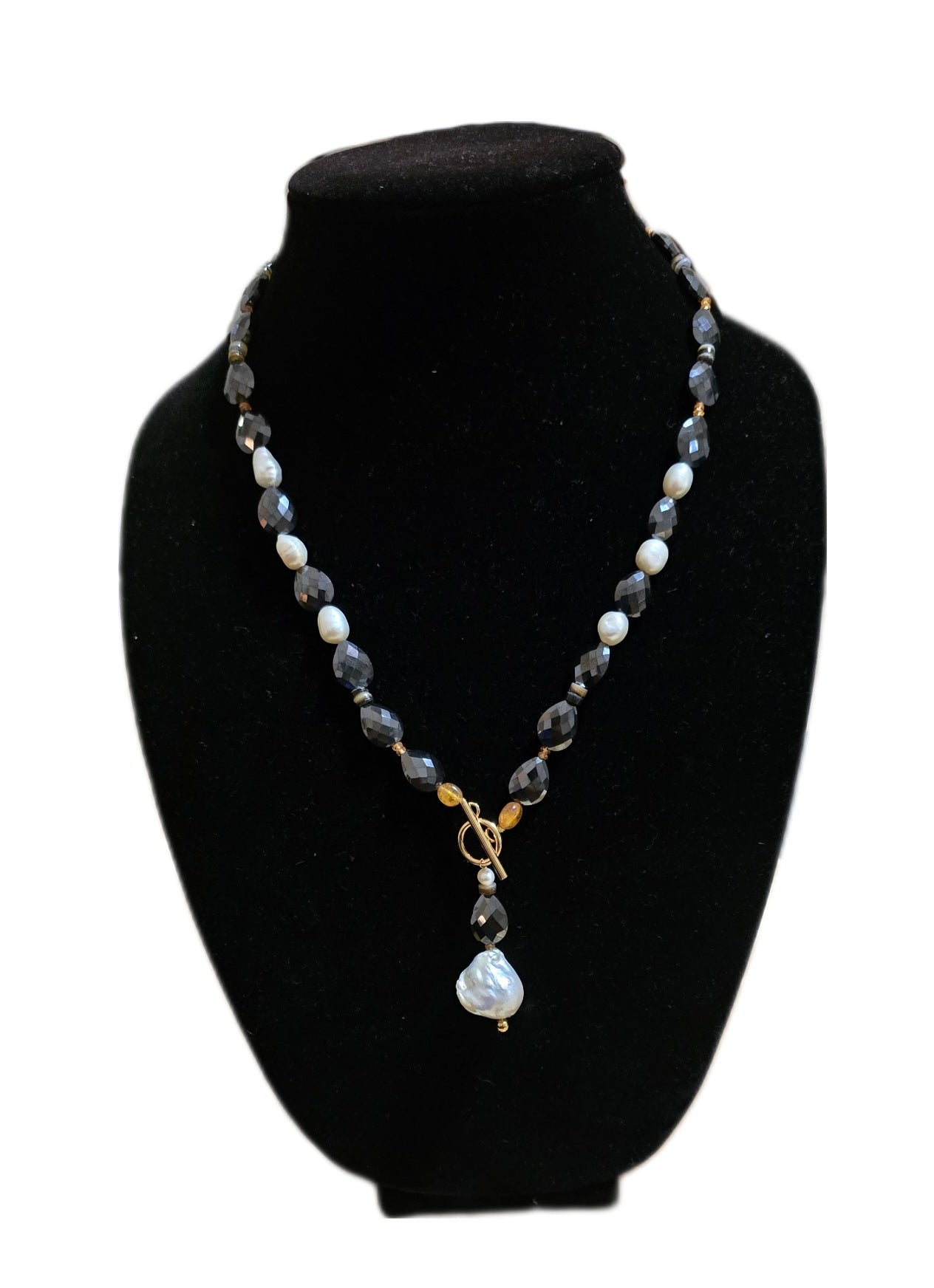 Natural Black Mossanite and Freshwater Pearl Necklace L.Signature Collection by L.Styles