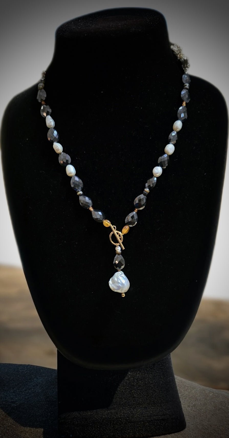 Natural Black Mossanite and Freshwater Pearl Necklace L.Signature Collection by L.Styles