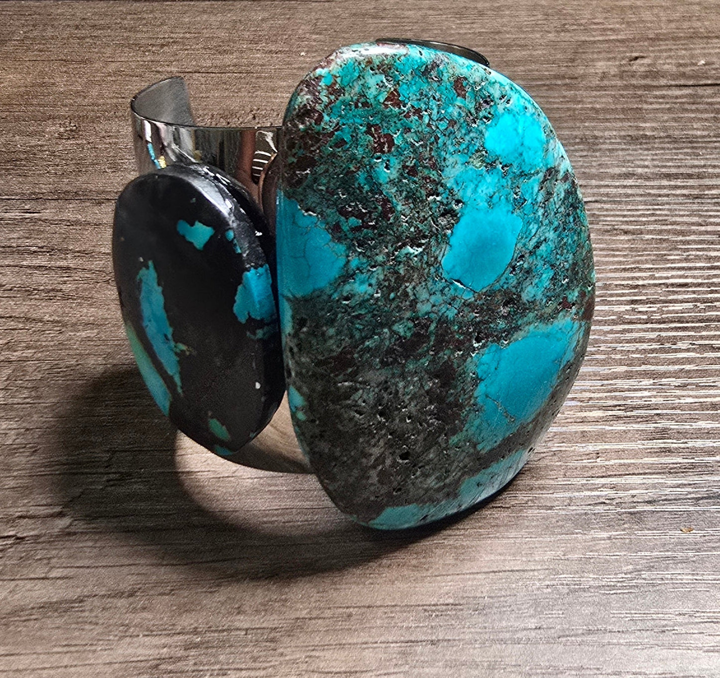 Natural Blue Turquoise and Silver Cuff Bangle - L.Signature Collection by L.Styles