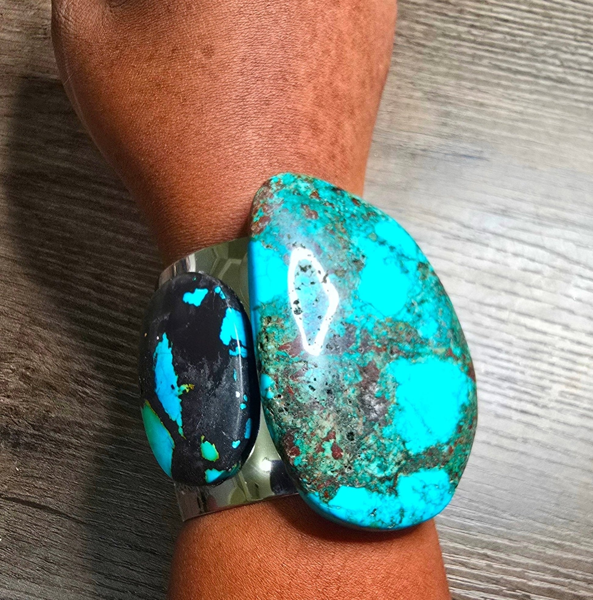 Natural Blue Turquoise and Silver Cuff Bangle - L.Signature Collection by L.Styles