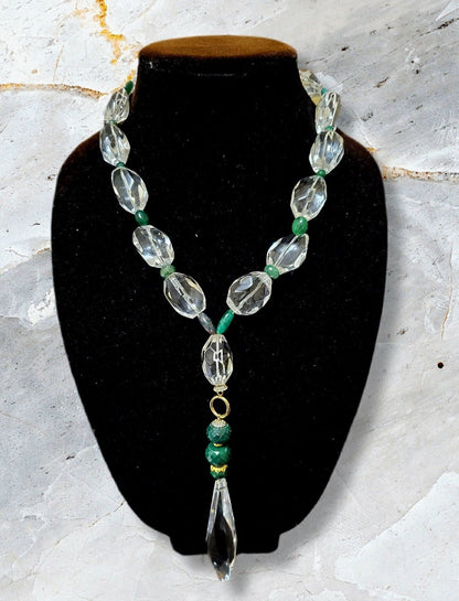 Natural Clear Quartz and Columbian Emerald Necklace - L.Signature Collection by L.Styles