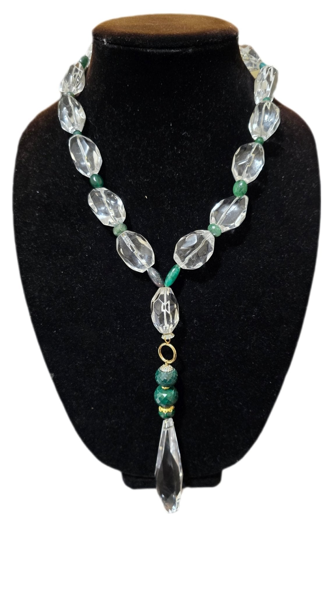 Natural Clear Quartz and Columbian Emerald Necklace - L.Signature Collection by L.Styles