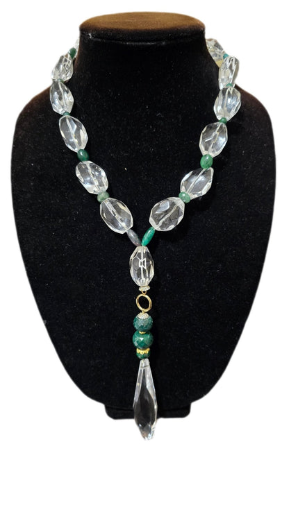 Natural Clear Quartz and Columbian Emerald Necklace - L.Signature Collection by L.Styles