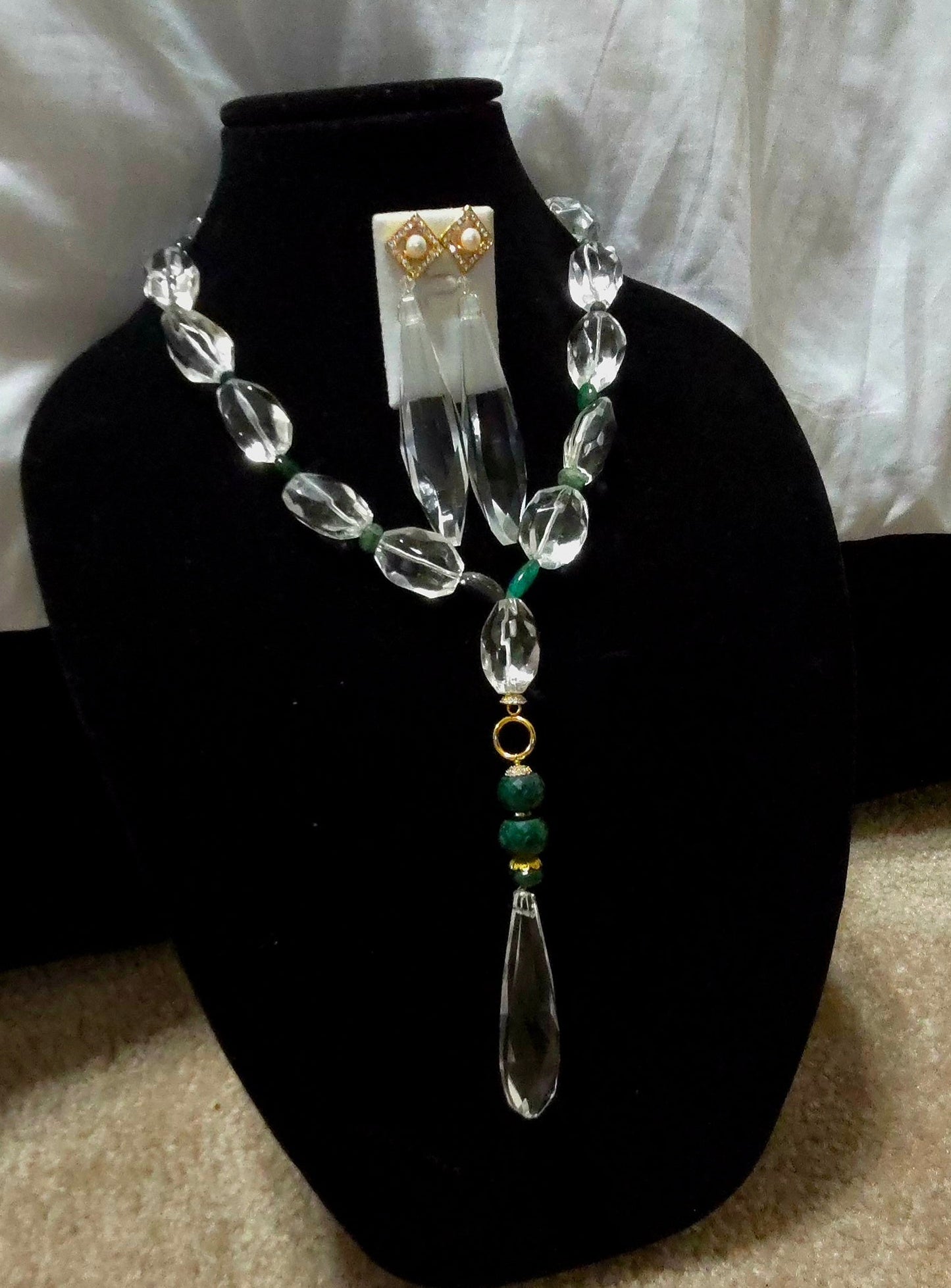 Natural Clear Quartz and Columbian Emerald Necklace - L.Signature Collection by L.Styles