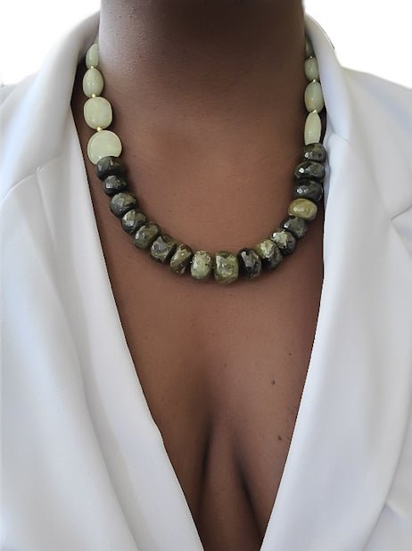 Natural Green Garnet and Aquamarine Necklace L.signature Collection by L.Styles