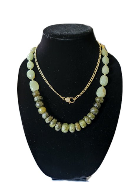 Natural Green Garnet and Aquamarine Necklace L.signature Collection by L.Styles