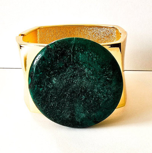 Natural Green Turquoise and Gold Bangle - L.Signature Collection by L.Styles