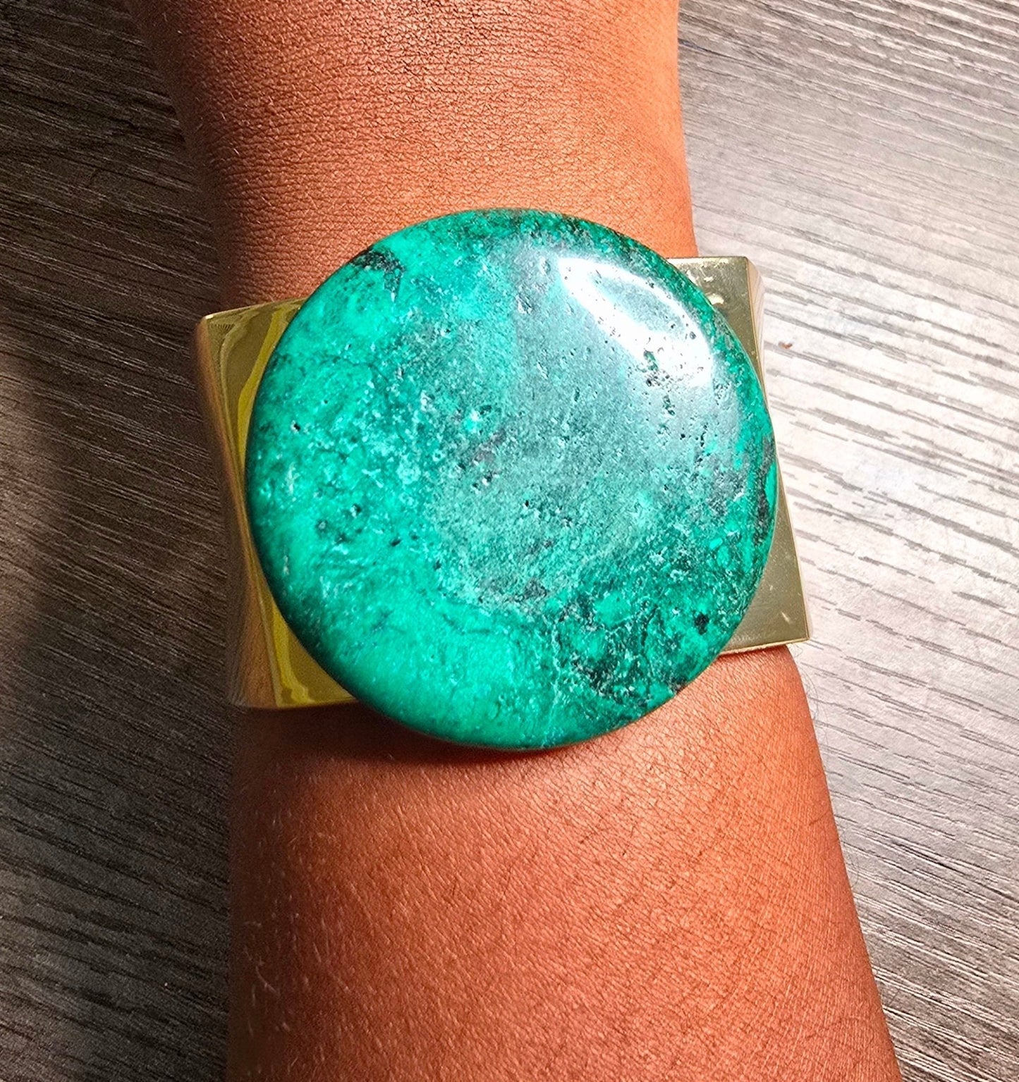 Natural Green Turquoise and Gold Bangle - L.Signature Collection by L.Styles