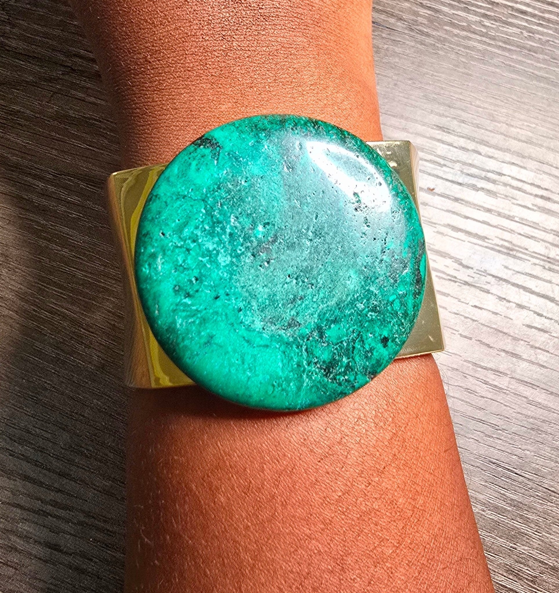 Natural Green Turquoise and Gold Bangle - L.Signature Collection by L.Styles
