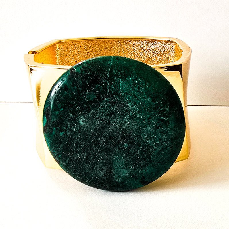 Natural Green Turquoise and Gold Bangle - L.Signature Collection by L.Styles