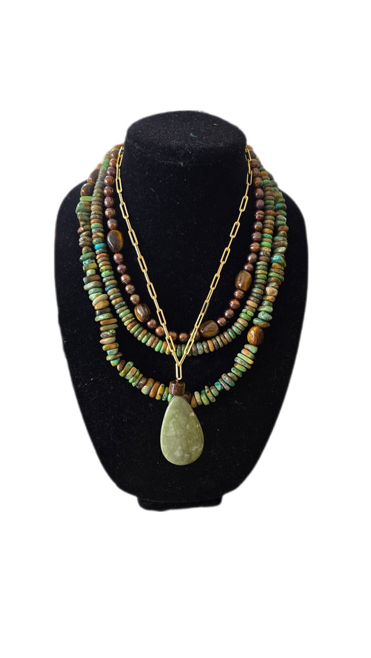 Natural Green Turquoise Layered Necklace - L.Signature Collection by L.Styles