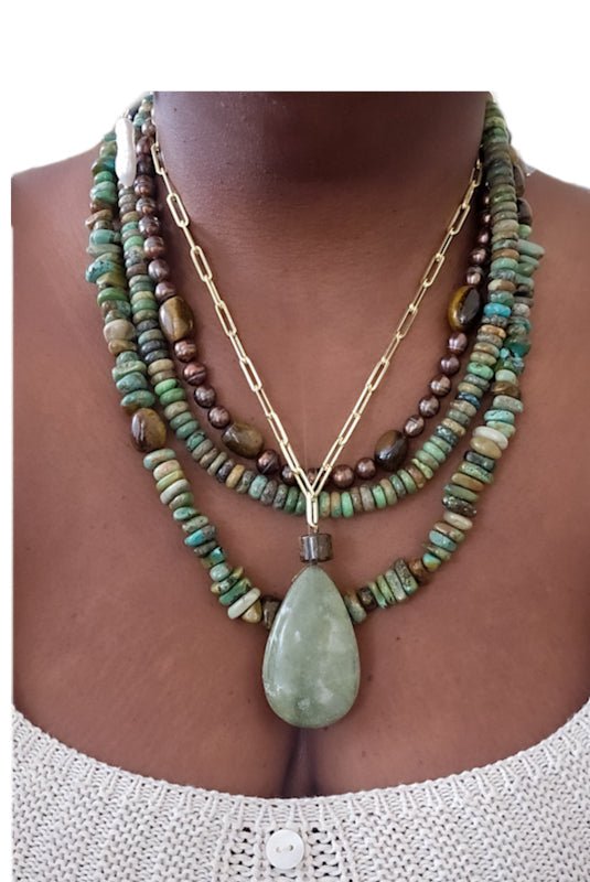 Natural Green Turquoise Layered Necklace - L.Signature Collection by L.Styles