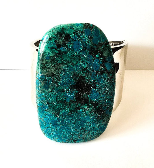 Natural Large Blue Turquoise and Silver Bangle - L.Signature Collection by L.Styles