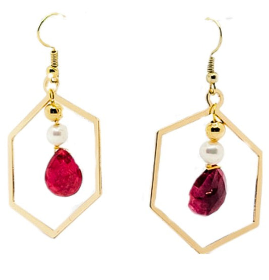 Natural Ruby Tear Drop Hoop Earrings L.Signature Collection by L.Styles