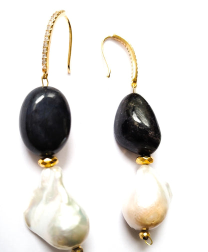 Natural Sapphire and Pearl Drop Earrings L.Signature Collection by L.Styles