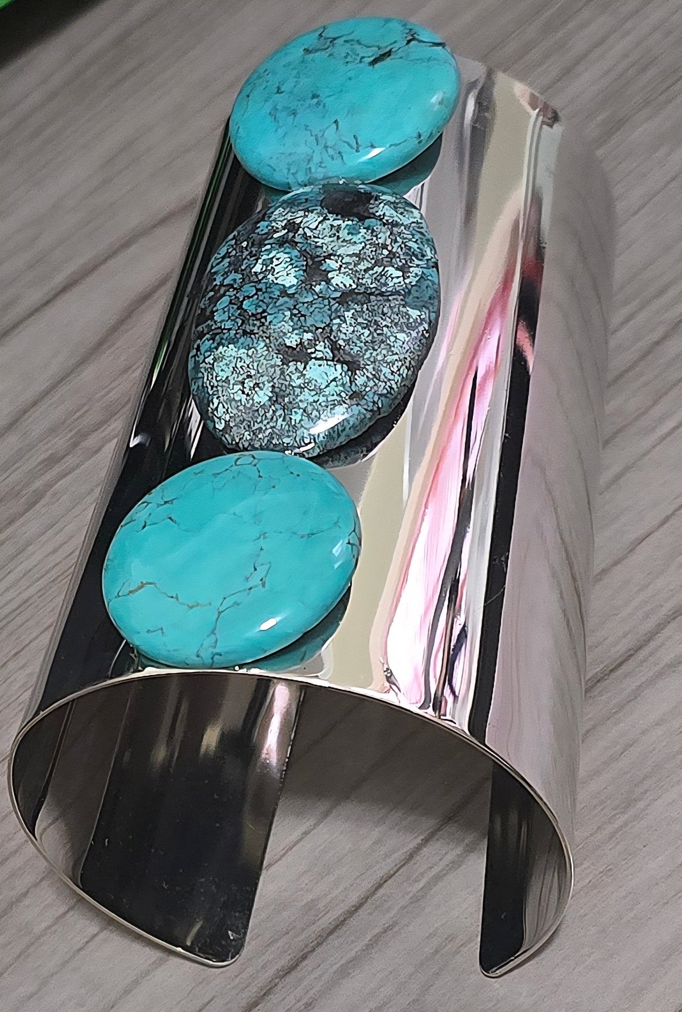 Natural Turquoise Silver Bangle - L.Signature Collection by L.Styles