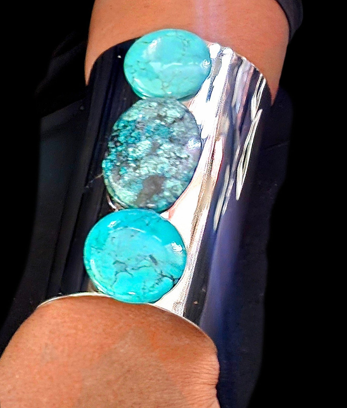 Natural Turquoise Silver Bangle - L.Signature Collection by L.Styles