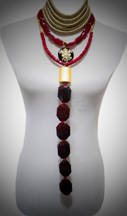 Old African Red Jasper and Coral Layered Necklace - L.Signature Collection by L.Styles