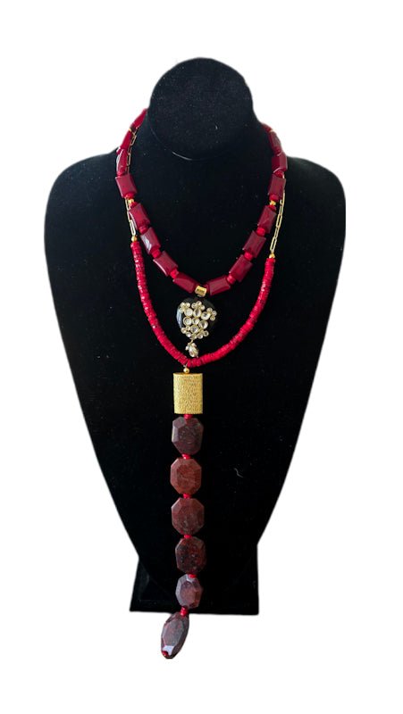 Old African Red Jasper and Coral Layered Necklace - L.Signature Collection by L.Styles