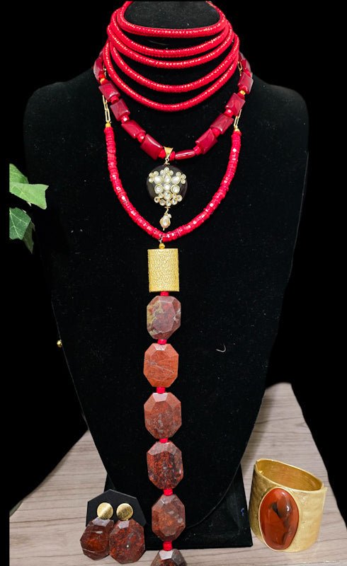 Old African Red Jasper and Coral Layered Necklace - L.Signature Collection by L.Styles