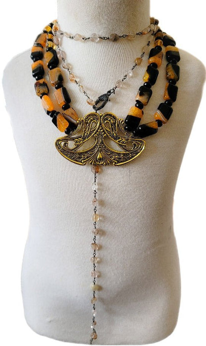 Orange Agate Antique Statement Necklace L.Signature Collection by L.Styles