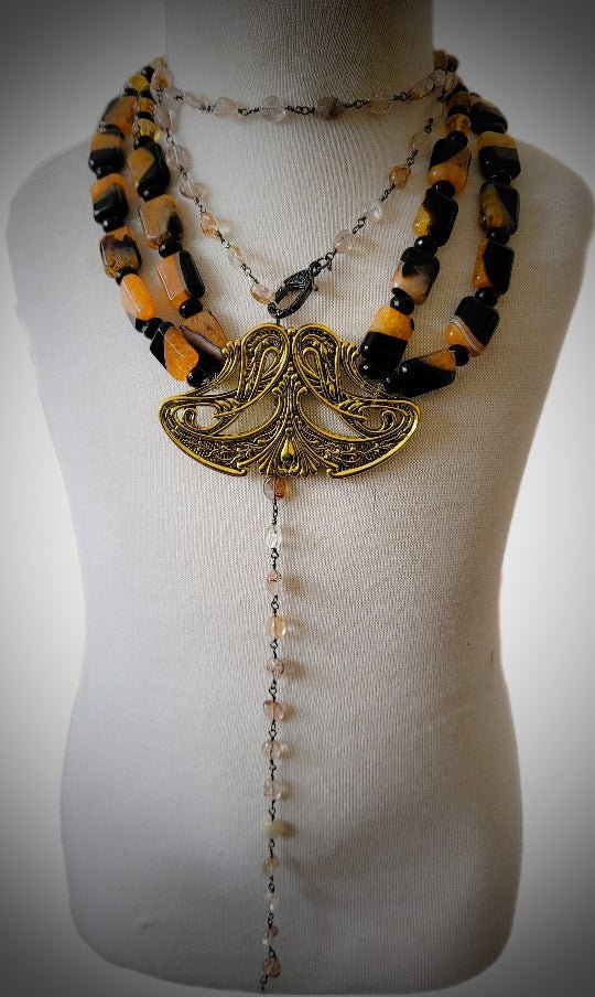 Orange Agate Antique Statement Necklace L.Signature Collection by L.Styles