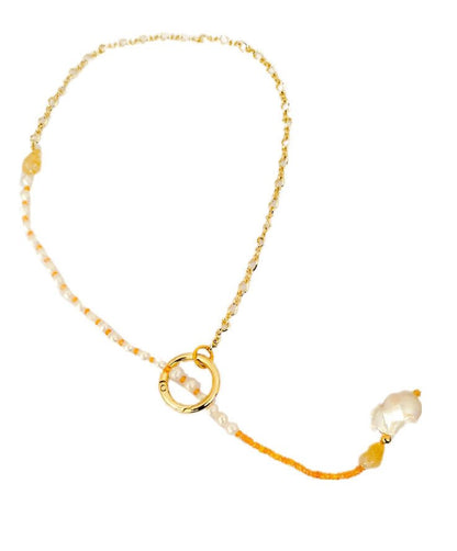 Orange Sapphire and Freshwater Pearl Lariat Necklace L.Signature Collection by L.Styles