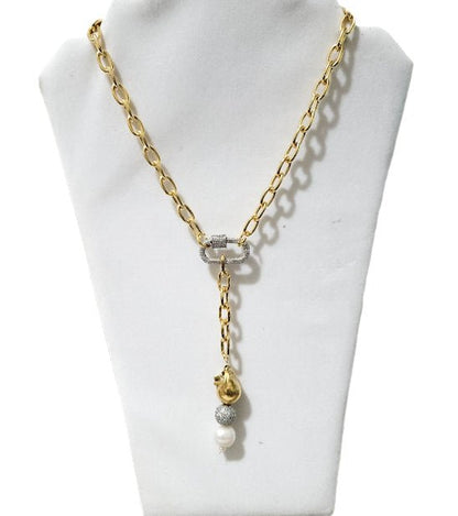 Pearl dropped Gold Chain Lariat Necklace L.Signature Collection