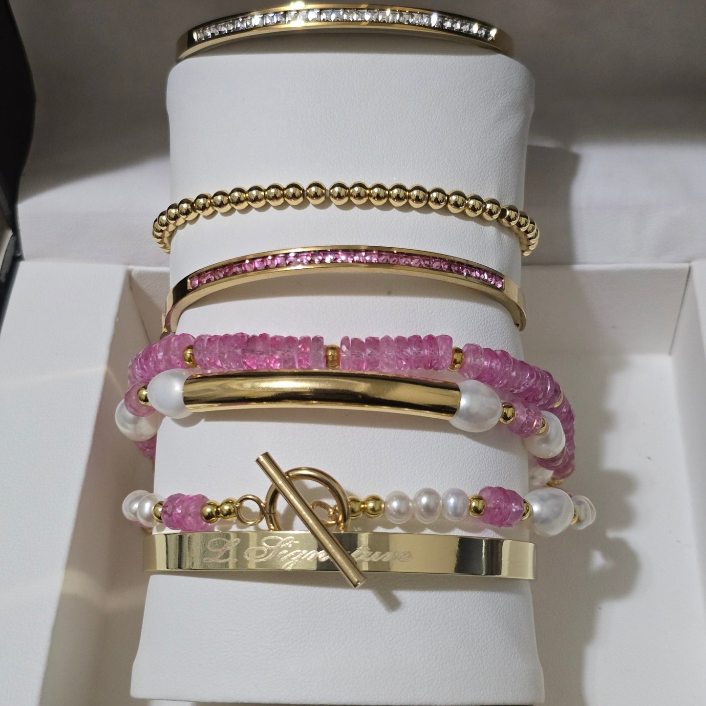 Pink Topaz and Freshwater Pearls Bracelet set L.Signature Collection by L.Styles