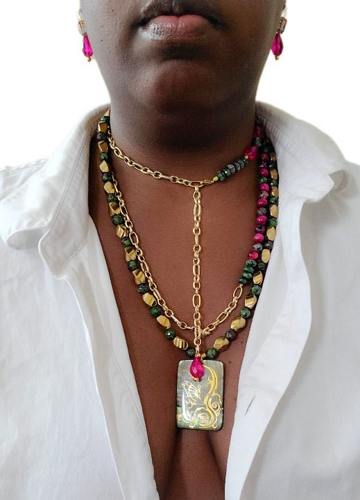 Pink Topaz and Ruby Zoisite Multi layer Necklace L.Signature Collection by L.Styles