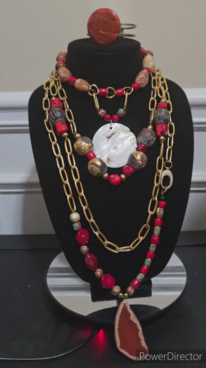 Antique Coral and Jasper Layered Necklace