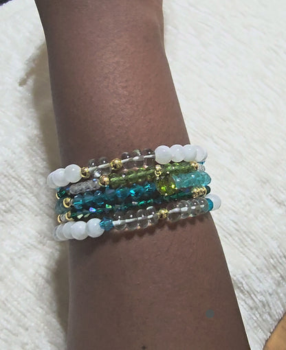 Moonstone and Peridot Stacked Bracelet set