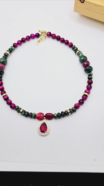 "Fifty Shades of Pink"| Tiger Eye and Ruby Zoisite Necklace