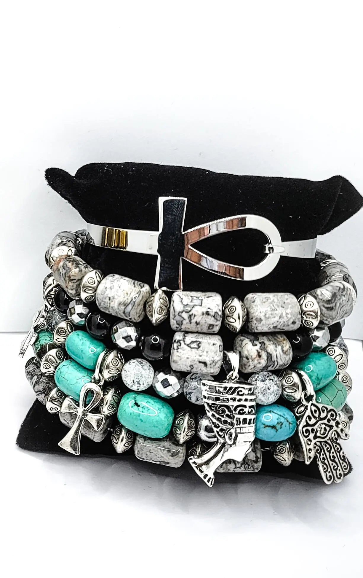 Queen Nefertiti Map Stone Jasper and Turquoise Bracelet set L.Signature Collection by L.Styles