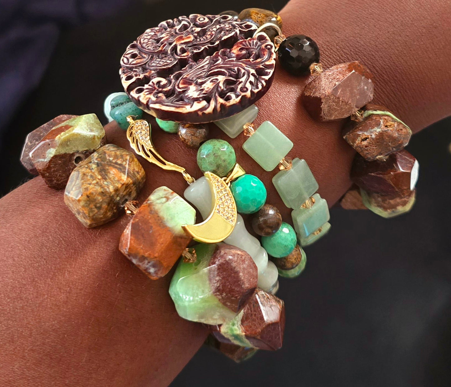 Chrysoprase and Jade Bracelet Set L.Signature Collection by L.Styles