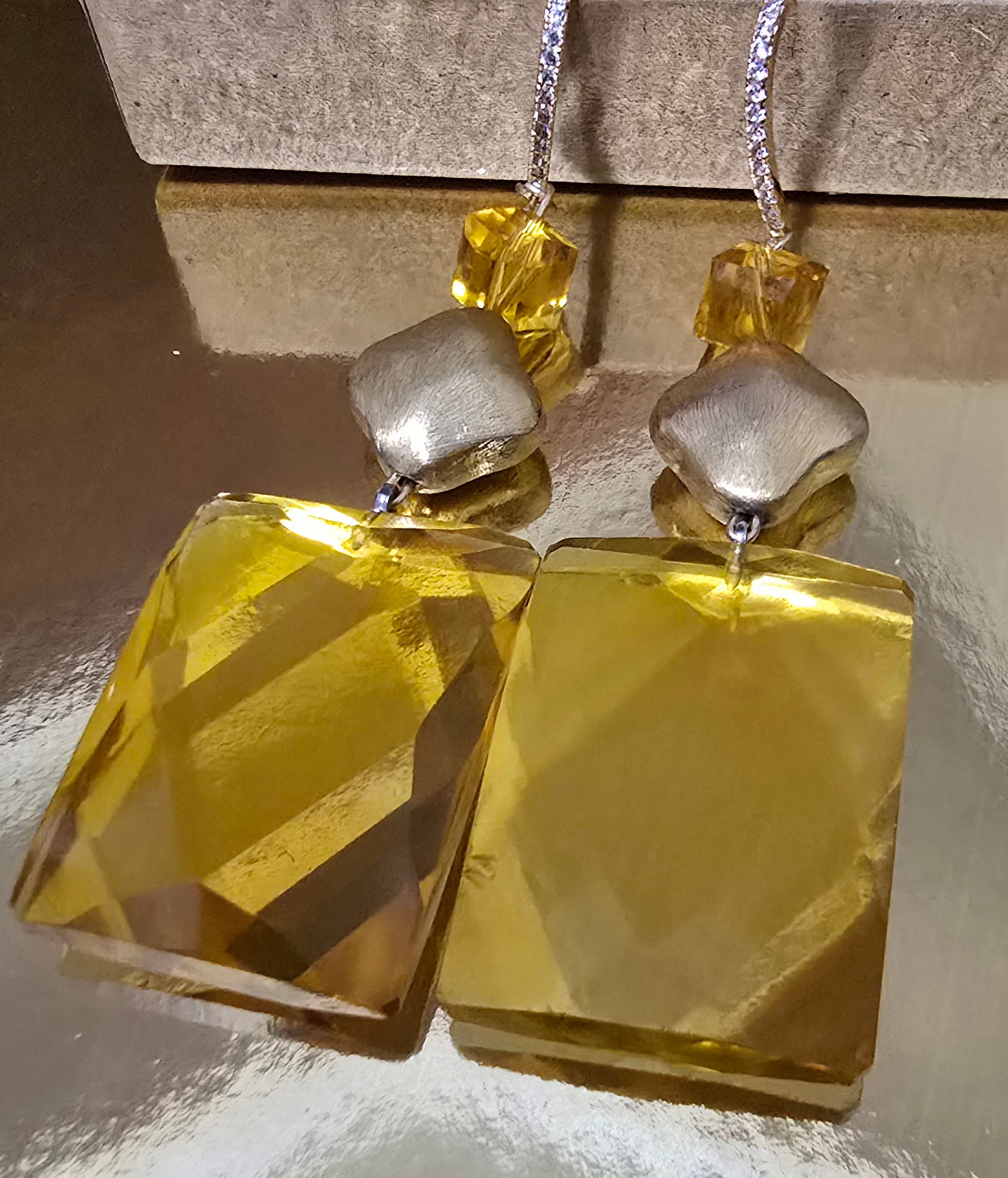 Natural Citrine and Gold over Antique Silver Diamond Drop Earring L.Signature Collection by L.Styles