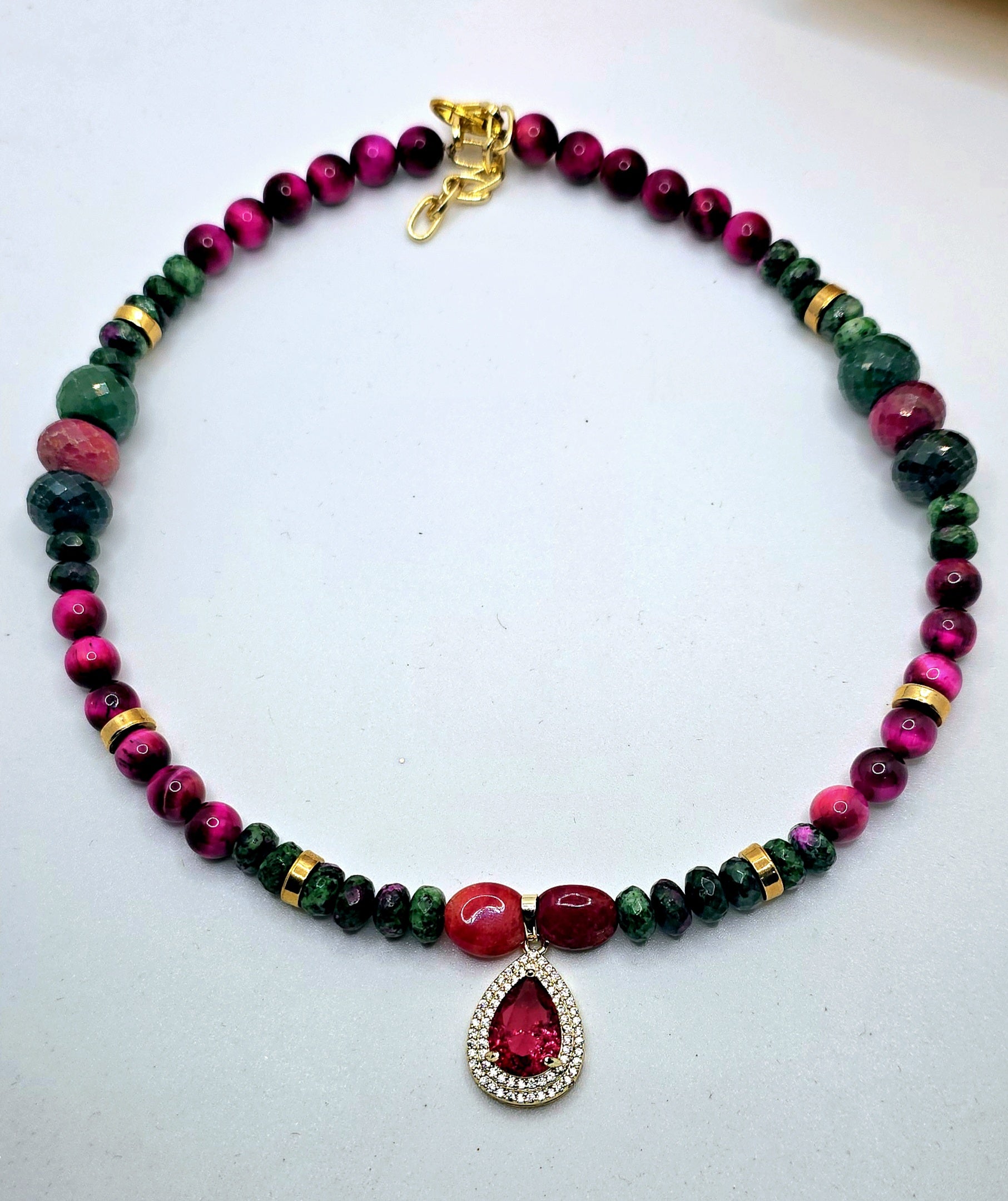 "Fifty Shades of Pink"| Tiger Eye and Ruby Zoisite Necklace L.Signature Collection by L.Styles